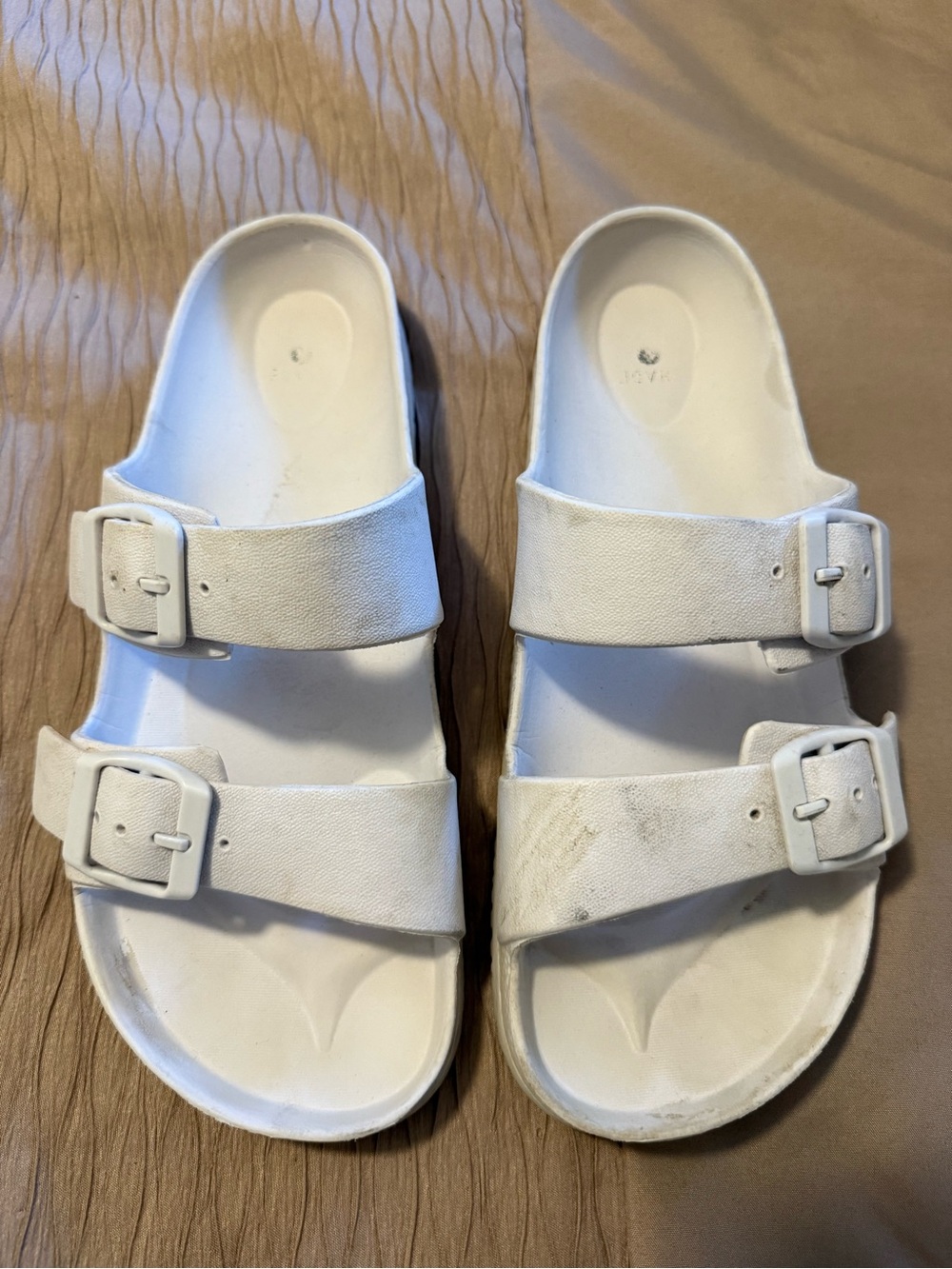 Women's White Double-Buckle Slide Sandals